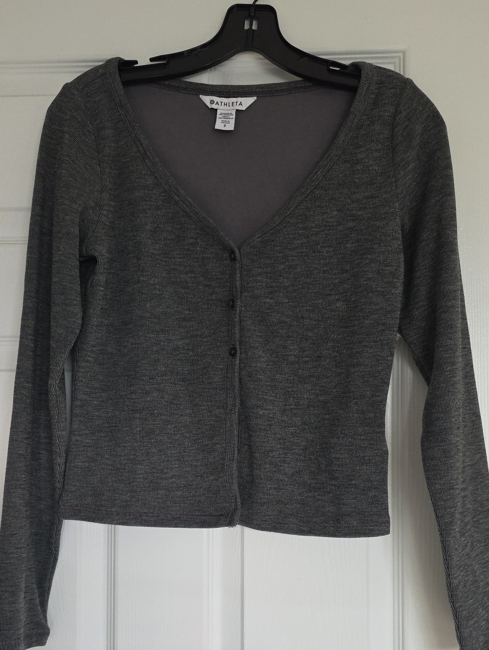 Athleta Dark Gray V-Neck Button Cardigan